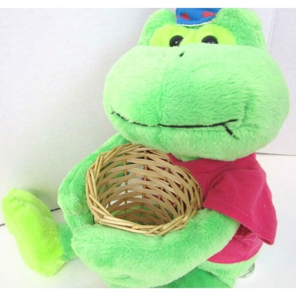 Green Frog Long Legs Big Feet 17" Birthday Plush Stuffed Animal Birthday Hat - Picture 1 of 9